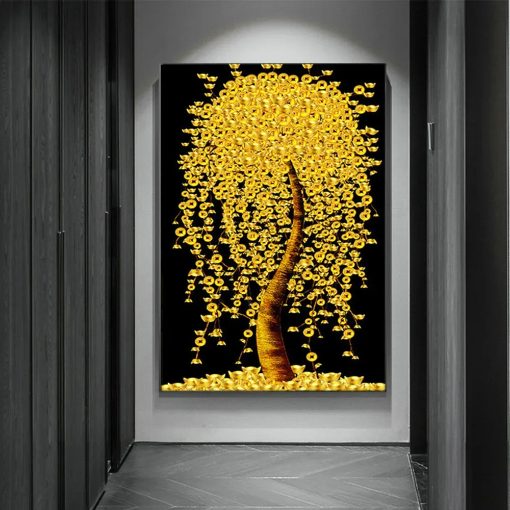 Modern Golden Fortune Money Trees Impresiones Pinturas de lienzo Arte de pared Sala Simple Living Sala Decoración de la oficina en el hogar