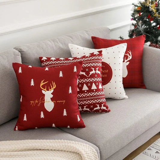 Christmas cartoon pillow cover, Santa Claus, reindeer, snowman, cute pillowcase, home celebration, red creative gift