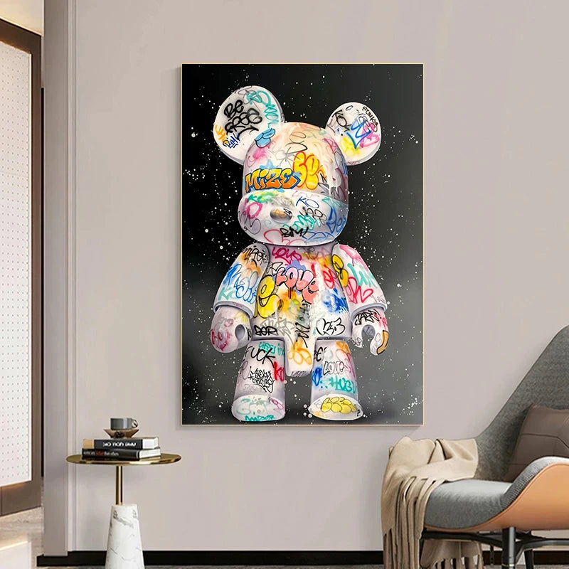 Cartoon Graffiti Bear Pop Art y estampados Decoración moderna del hogar Arte de pared Pintura de la habitación de los niños Cuadros