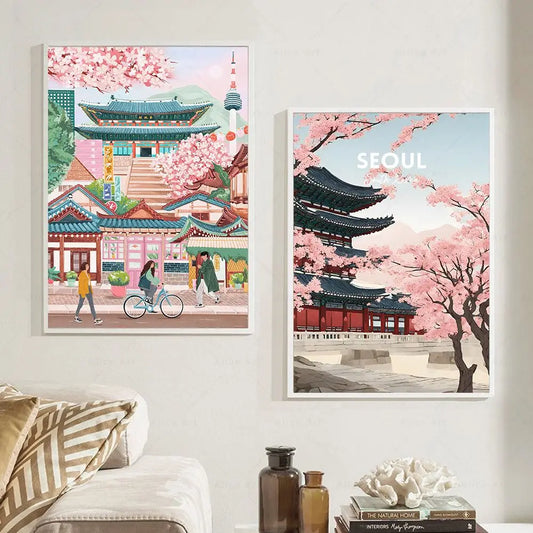 Corea del Sur Viajes Carteles de arte de pared y estampados Pinturas de lona de la ciudad de viaje