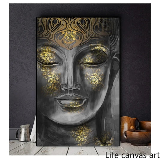 Resumen Retro Retro Golden Buda Estatua Figura de retrato Arte Arte Canvas Pintura Impresiones de pared para sala de estar Decoración del hogar