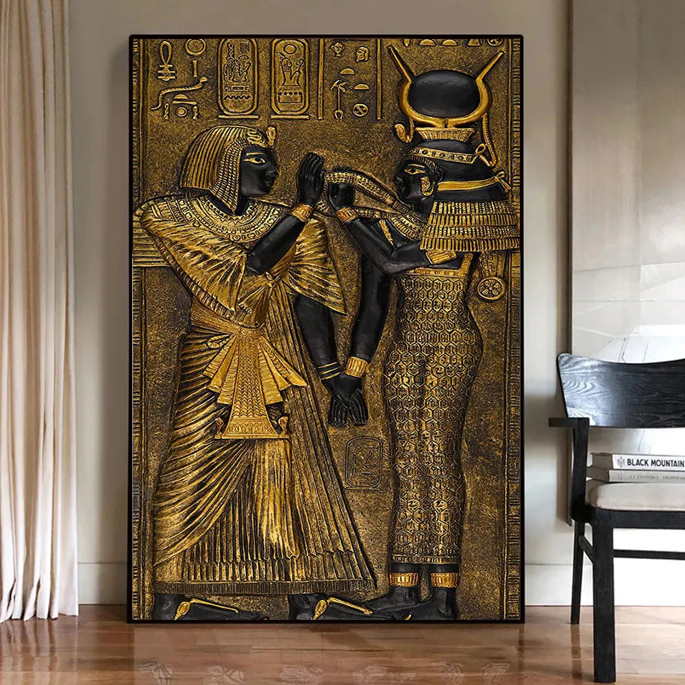 Black Golden Ancient Egipcy Art Poster Impresiones para decoración de la sala de estar 3d Visual Efecto visual Pharaoh Canvas Pintura Arte de pared