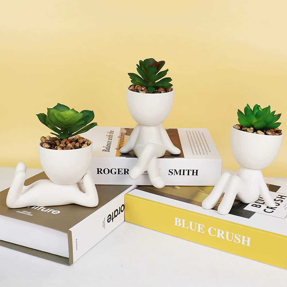 Plantas artificiais exclusivas decoração de escritórios pequenos falsos com vasos de formas humanas Escritório interno ou decoração doméstica FAUX