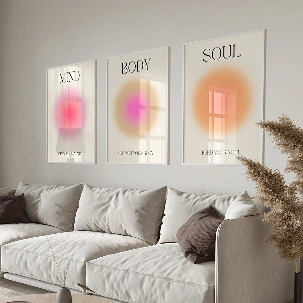 Mind Body Soul Print Positive Aura Energy Poster Trendy Gradient Spiritual Wall Art Canvas Painting for Living Room Home Decor