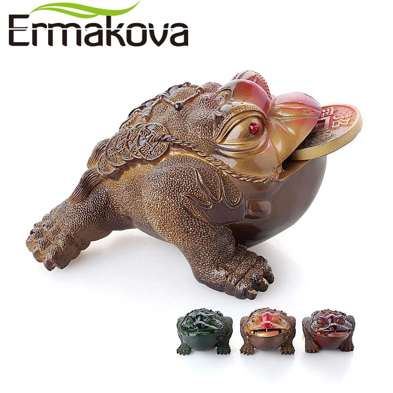 Ermakova 3 Estilos diferentes resina resina cor de cor de cor de dinheiro da sorte Fatuagem de sapo com moeda feng shui tea animal de estimação ornamento