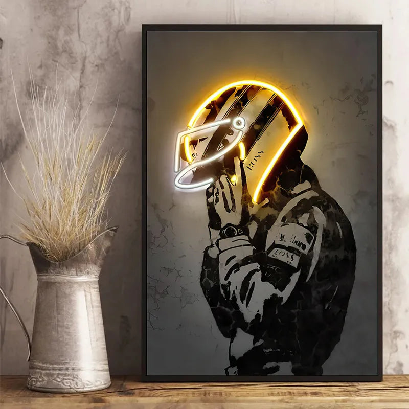 Ayrton Senna Neon Racing Suit Póster impreso Graffiti Modern F1 Arte de pared Pintura Imagen retro para la decoración de la sala de estar