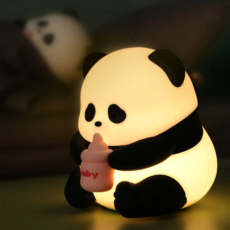 LED Night Light niedliche Panda -Cartoon -Tiere Silikonlampe USB wiederaufladbares Timing Schlafzimmer Schlafzimmer Dekoration für Kinder