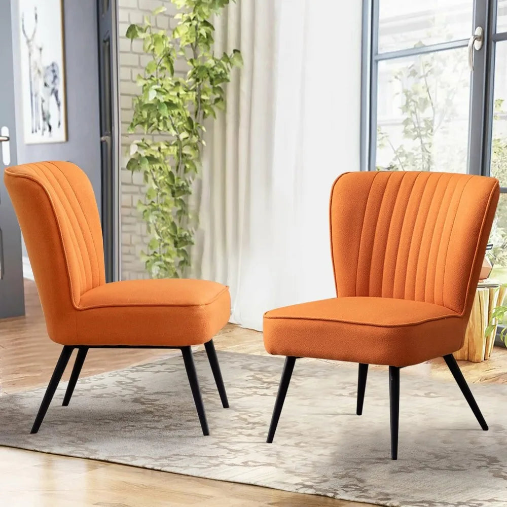 Orange Accent Chair Set of 2 Upholstered Living Room Chairs Modern Bedroom Furniture Sets Armless