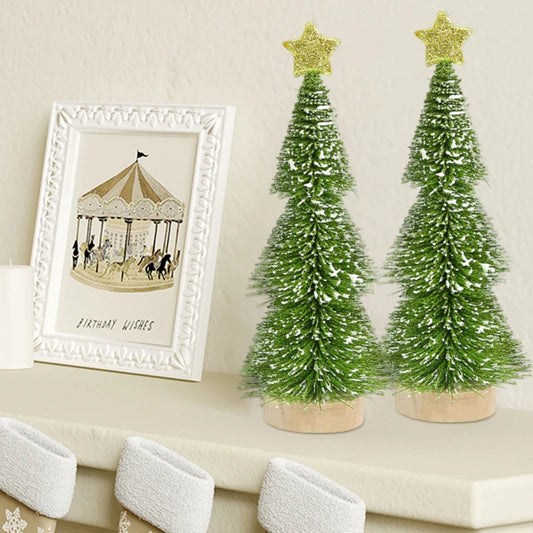 Mini Christmas Wooden Tree Christmas Decortion Ornament Three Color Xmas Tree 2025 New Year Xmas Kids Gift Desktop Decoration