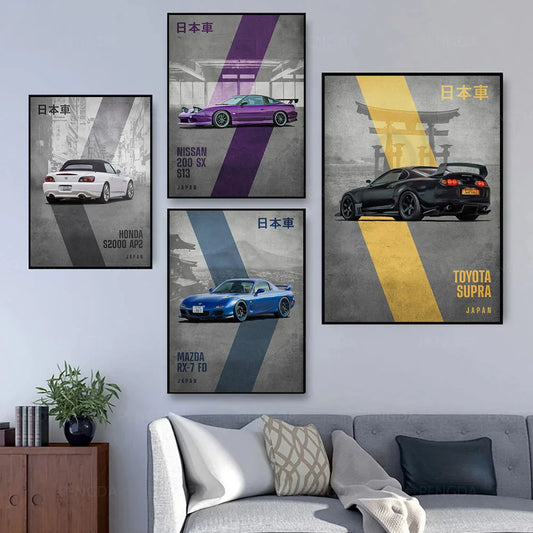 Arte de pared moderno Honda S2000 JDM Mazda RX-7 Póster imprimible, automóvil, Nissan 200SX S13, Toyota Supra Canvas Poster Decoración del hogar