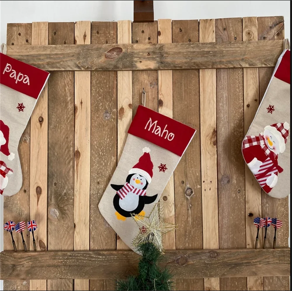 Merry Christmas Stockings Custom Name Children's Gift Candy Bag Personalized Embroidered Name Happy New Year Gift Santa Socks