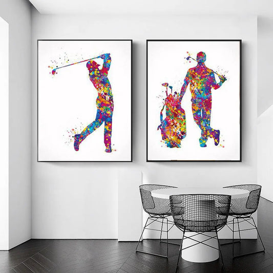 Waterverf golfspeler posters muur kunst decor canvas schilderij golfclubs oefen afdrukken foto's sport gym kamer huisdecoratie