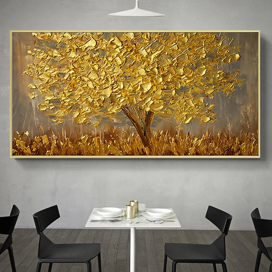 Abstrakte Goldbaumblume Luxus -Leinwand Malerei große Plakate Minimalismus Wandkunst Bild moderne Wohnzimmer Wohnkultur