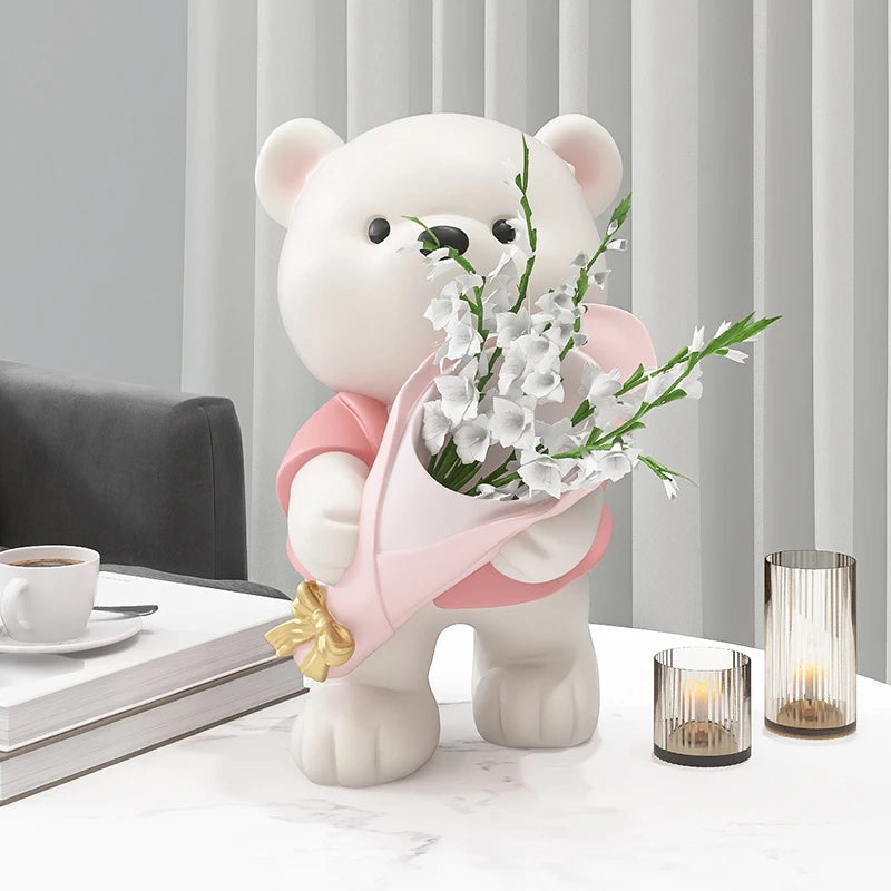 Estátua criativa Decorações de urso Acessórios para casa Cabinetes de TV Armários de TV Arranjos de Flores de Hallwea