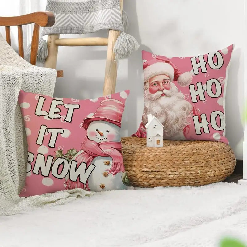 Pink Christmas Pillowcase Cartoon Santa Claus Bed Throw Pillow Cover Decorative Sofa Cushion Cover Christmas Decoration 45*45cm