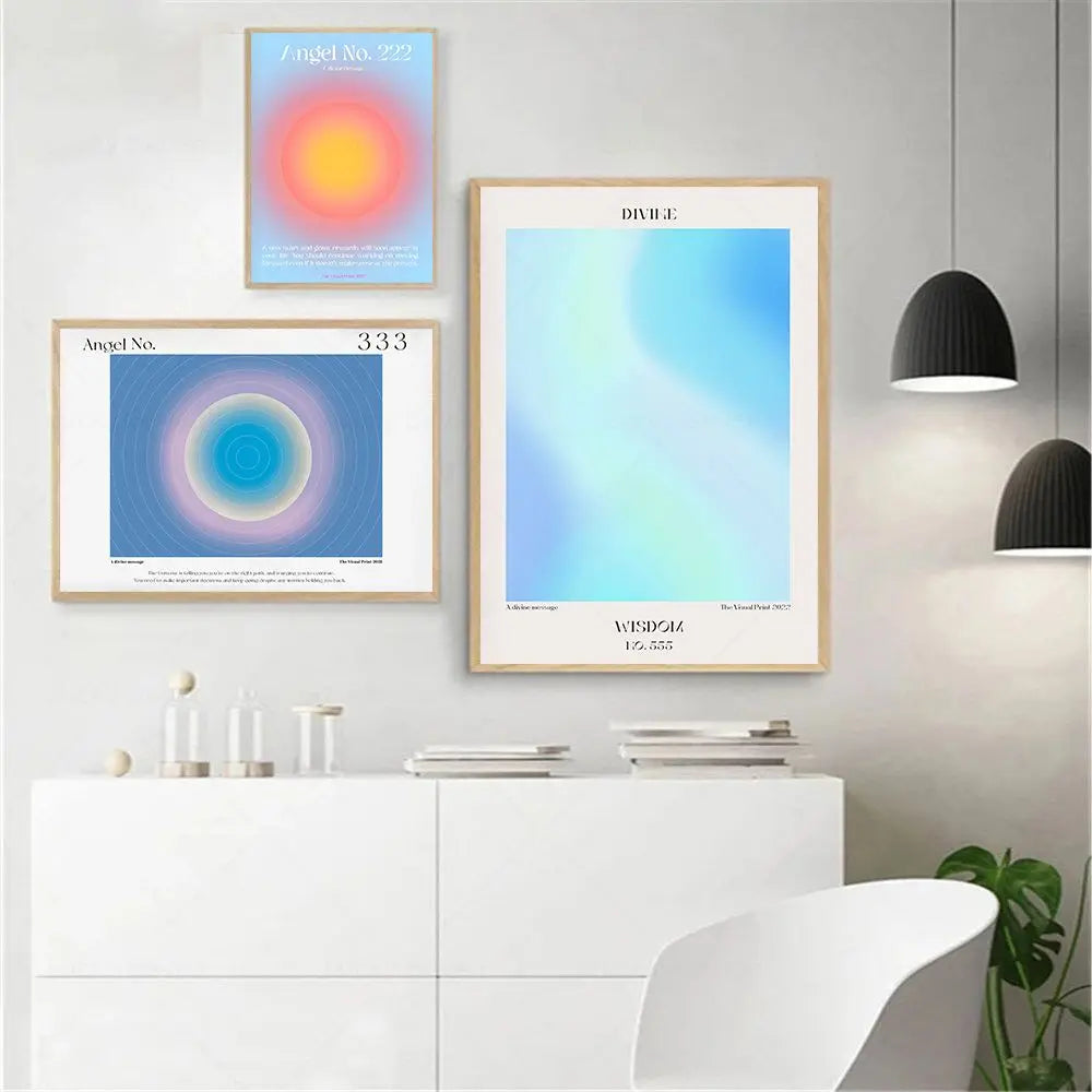 Engelsnummer Gradient Aura Wandkunst Abstrakte Poster Positive göttliche spirituelle Leinwand Malerei Drucke Bilder Wohnzimmerdekoration