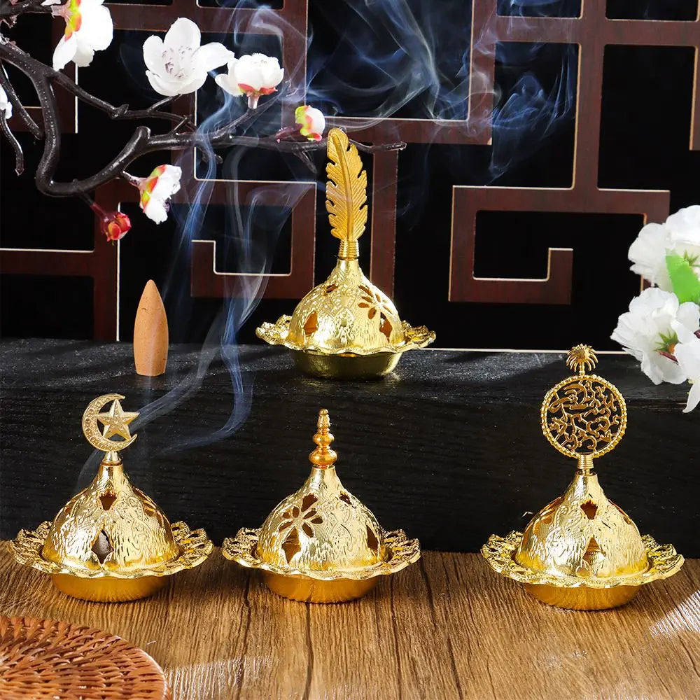 Queimador de incenso de metal Hollow Golden Tower Oil Burner Vintage Censer Holder Home Fragrance Products