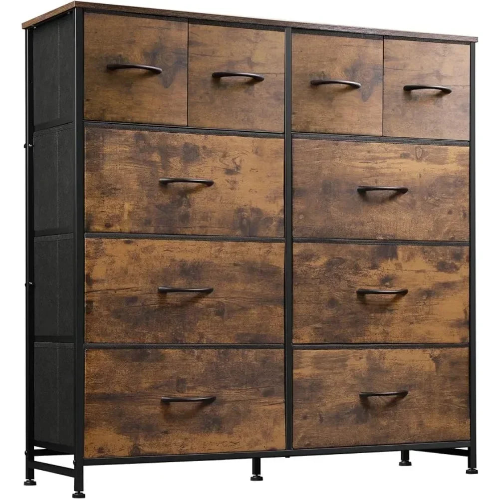 Dresser, Fabric for Bedroom, Storage Drawer Unit, University Dormitory, Black and Taupe, Dressing Table with 10 Deep Drawers