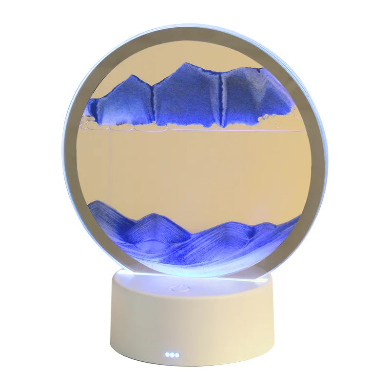 3D Moving Sand Art Picture redonda redonda de vidro noturna de cabeceira de cabeceira de cabeceira LED de areia fluindo ornamentos de lâmpada de mesa de mesa para casa