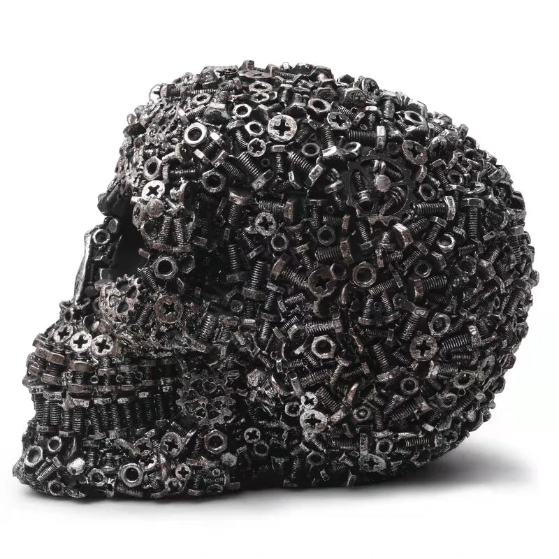 BUF Resin Screw Gear Mechanical Style Skull Decorative Crafts Ornament Home Decor Statue Halloween Decoration Sculpture