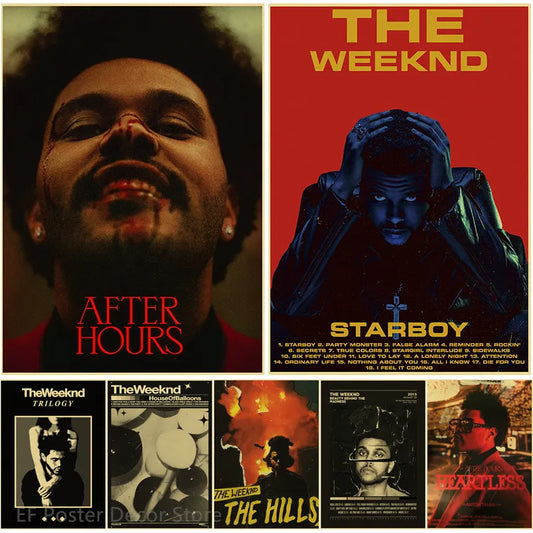 The Weeknd ريترو المشارك المطبوعات الجمالية Starboy/بعد ساعات/ثلاثية اللوحة خمر غرفة المنزل بار مقهى الفن جدار ديكور الصورة