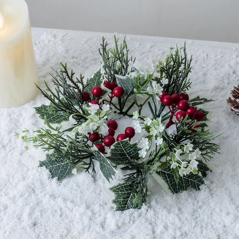 Christmas Ornaments Candle Holder Candlestick Wreath Centerpiece Artificial Cherry Pinecone Garland New Year Xmas Wedding Decor