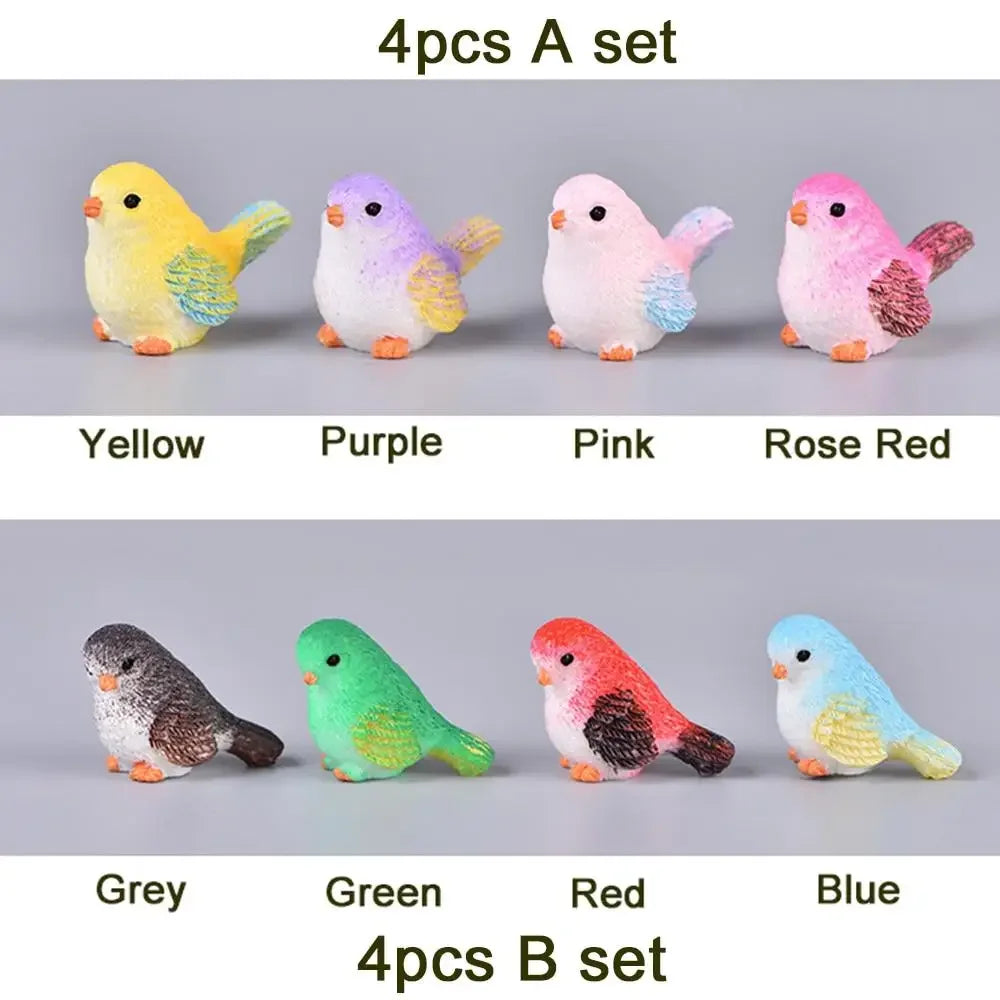 4 PCs/Set Harz Home Ornament süße kleine Vögel Tiermodell Figur Glasdekor Miniaturhandwerk Garten DIY Accessoires