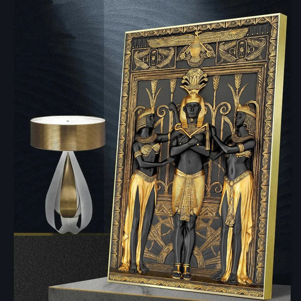 Black Golden Ancient Egipcy Art Poster Impresiones para decoración de la sala de estar 3d Visual Efecto visual Pharaoh Canvas Pintura Arte de pared