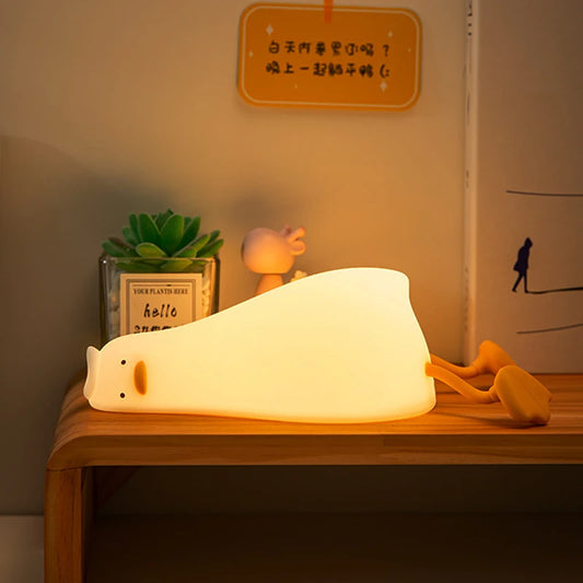 Lügen flach Enten Nachtlicht LED Silicon Nachtlampe USB Ladezimmer Atmosphäre Lampe Verstellbare warme Licht Kinder Spaß Geschenk