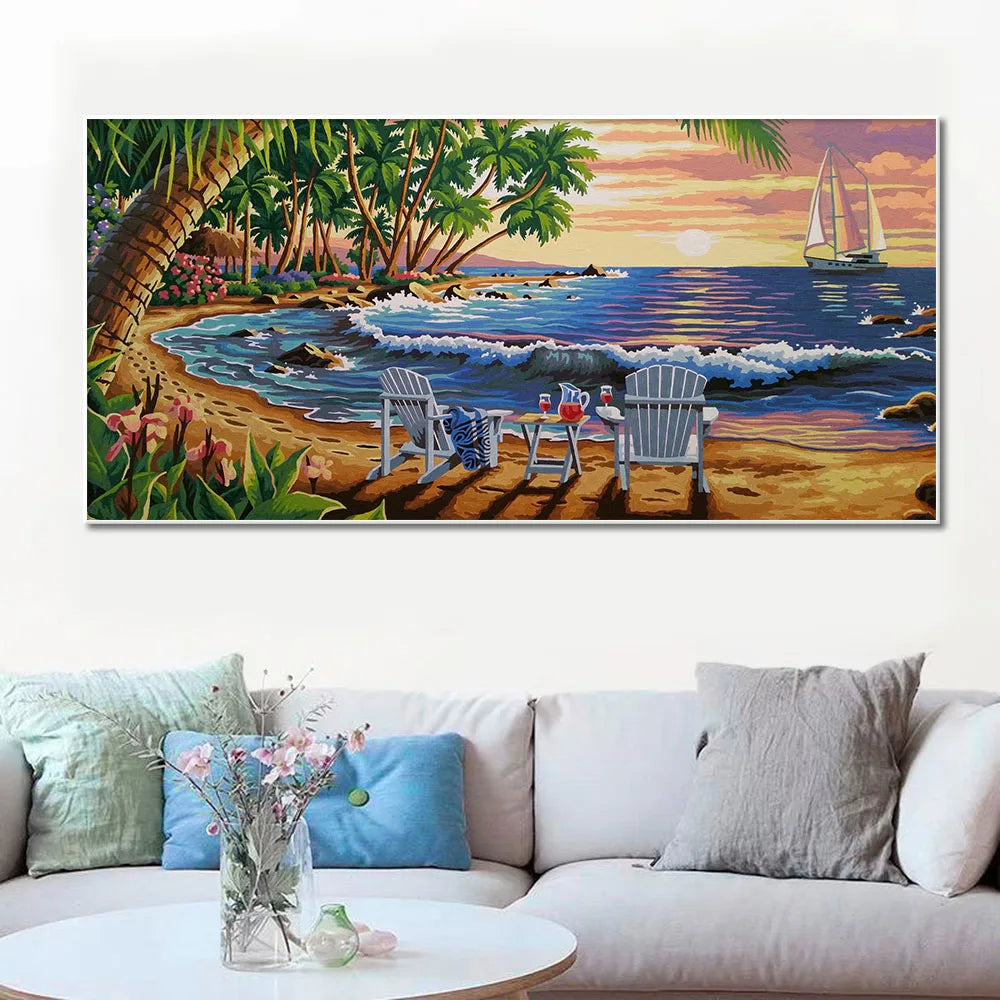 Sommerküstenurlaub Sonnenuntergang Landschaft Leinwand Malerei Print Seascape Bild für Wohnzimmer Home Wall Art Decor Poster Cuadros