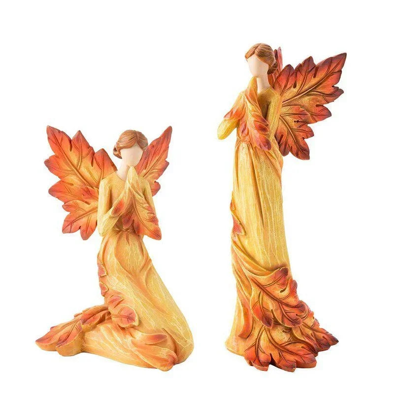 Autumn Maple Leaf Angel Wing Angel Figurines Standbeeld Desktop ornamenten Creative Resin Sculpture voor tuinhuiskantoor decoratie