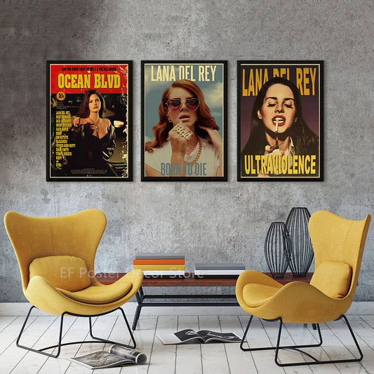 Lana del Rey Retro Poster Prints Sänger alias Lizzy Grant Musik Album Cover Malerei LDR Vintage Home Room Bar Cafe Kunst Wanddekoration