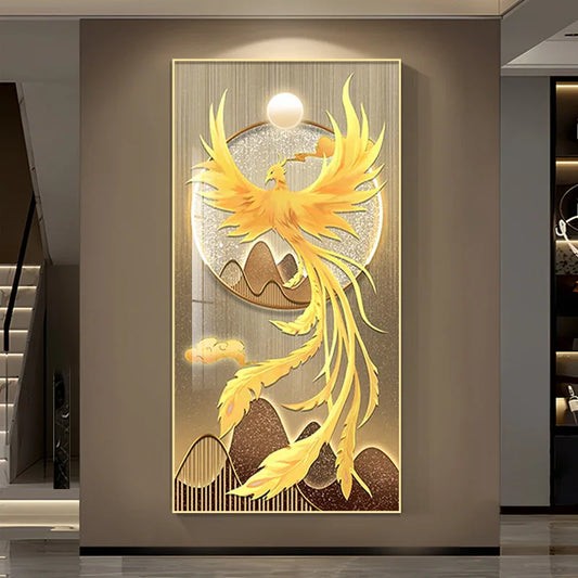 Nuevo estilo chino Luxury Golden Phoenix Canvas Painting Fengshui Animal Peacock para la sala de estar del porche Decoración de la sala de estar sin marco Cuadros