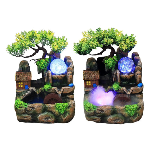 Fuente de la cascada de resina Rockery con LED Rocas iluminadas Crafts Regalo humidificador para la habitación de la sala de estar en casa y interior