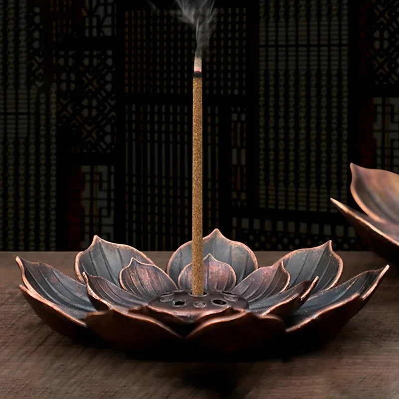 Alloy Incense Burner Stick Lotus Flower Incense Holder Buddhism Mini Sandalwood Censer Temples Yoga Studio Home Decor Supplies