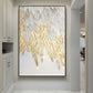 Peinture de feuille de plumes en or en or blanc grand luxe art mur