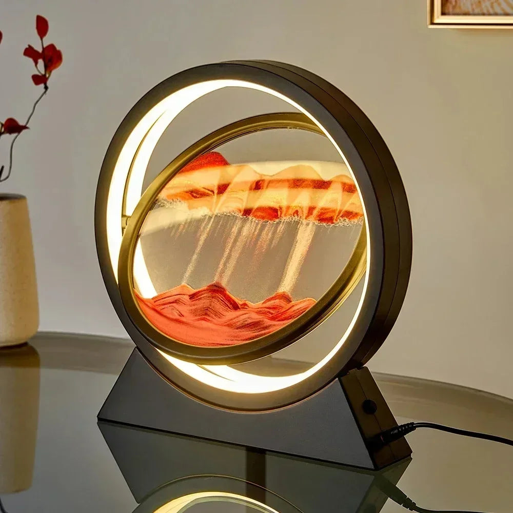 3D Quicksand Table Lamp Sandscape Moving Sand Art LED Hourglass  Night Light USB Bedside Lamps Flowing Sand Painting Home Decor