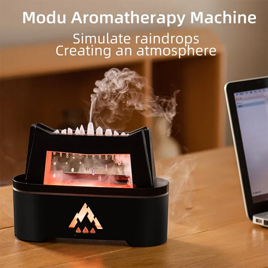 300ML Rain Cloud Aromatherapy Air Humidifier with Fire FlameLamp Ultrasonic Fragrance Mist Maker Essential Oil Aroma Diffuser