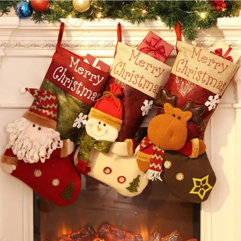 1pcs Christmas Stocking Snowman Santa Elk Kid Candy Gift Bag Sock Fireplace Decor New Year  Xmas Christmas Tree Ornaments Holder