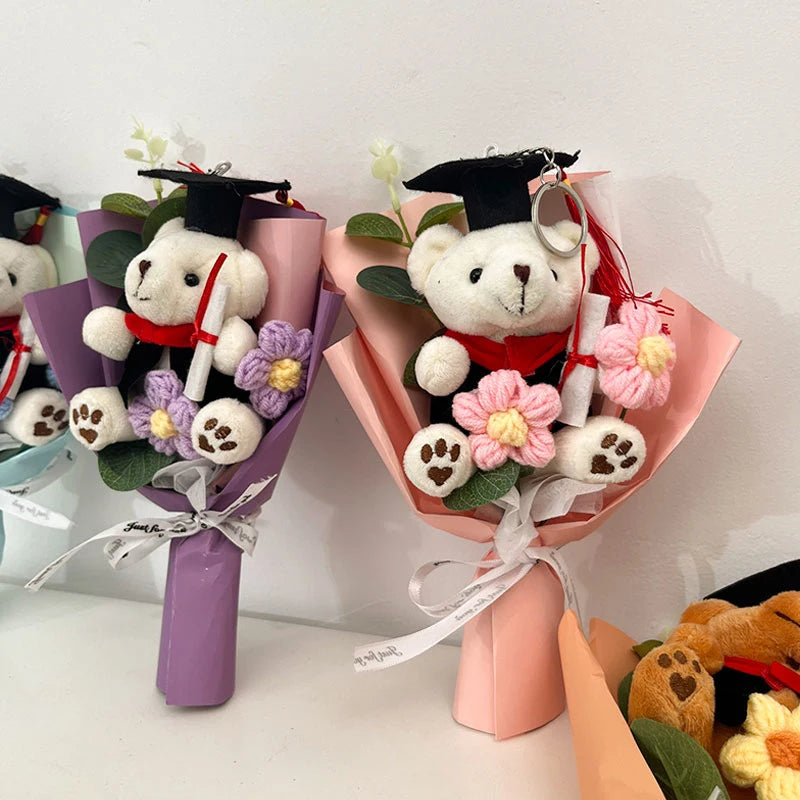 Kawaii Bear Bouquet Crochet Fleurs Bouquet Tricoted Graduation's Day's Day Artificial Flowers Decor Graduation Cadeaux 제습기