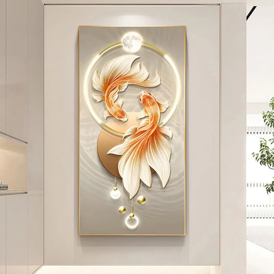 Modern Luxo Koi Carpa Pintura decorativa Sense Avançado Sala de estar Corredor Arte da parede Telvas Pintura Decoração Decoração de parede Decoração de parede