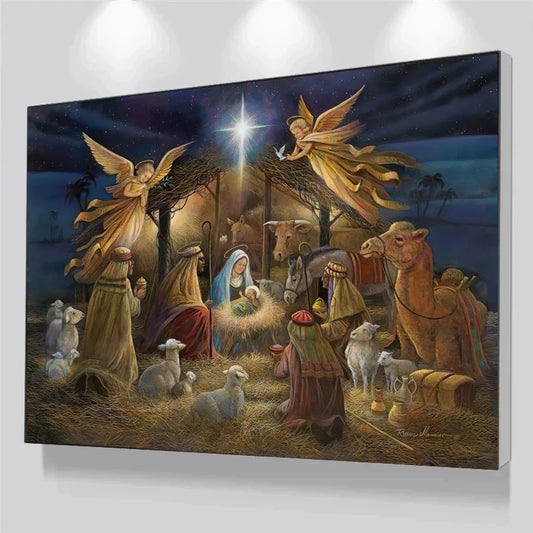 Geboorte van Jezus Christus Wall Art Canvas schilderen Nativity Scene Christmas Decor Moderne Oil Painting Church Wall Decor Cuadros