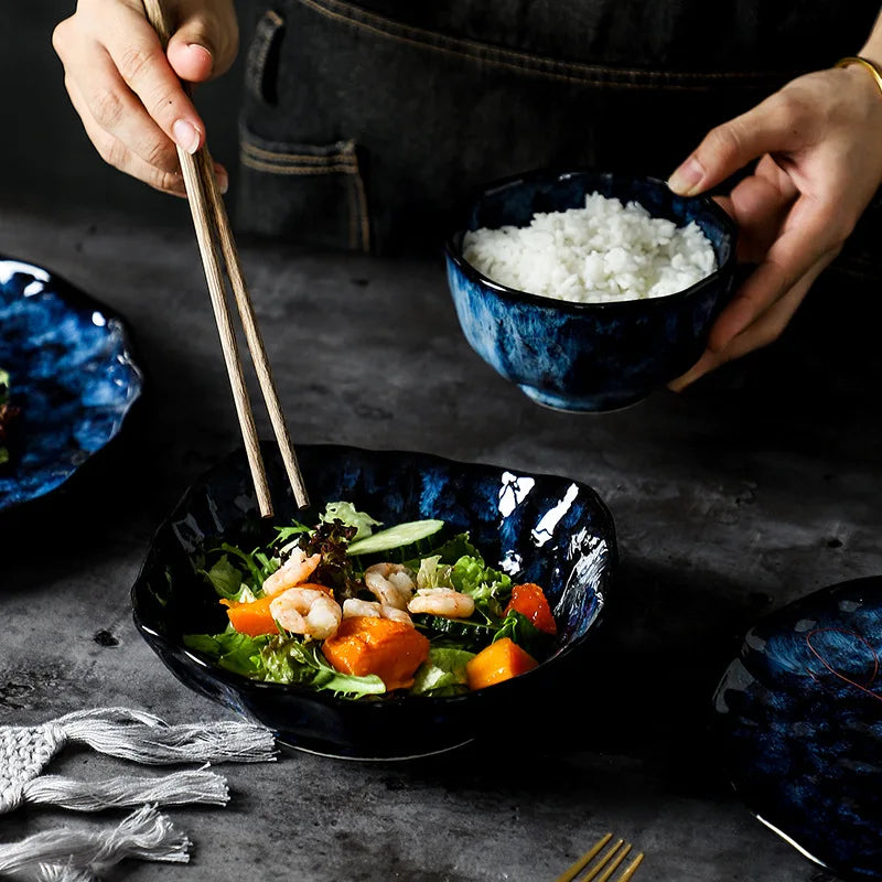 Assiette principale japonaise Creative Bleu Blue Glaze Table Vole du Bowl Salad Bow