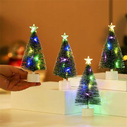 1/2/3pcs Mini Christmas Trees With LED Lights Colorful Pine Needle Xmas Tree Light Desktop Decoration Small Ornaments New Year