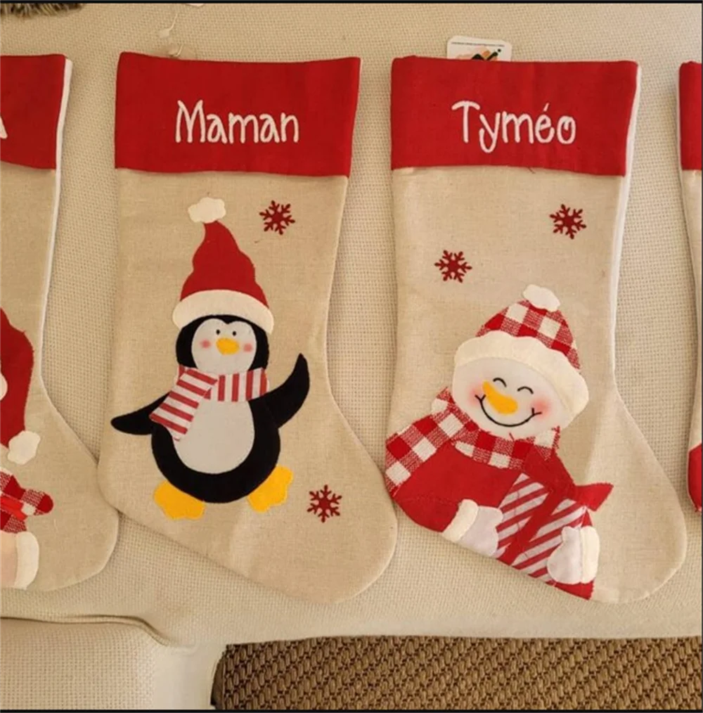 Merry Christmas Stockings Custom Name Children's Gift Candy Bag Personalized Embroidered Name Happy New Year Gift Santa Socks