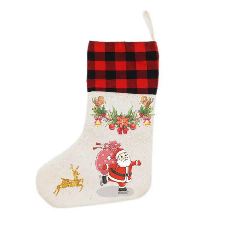 Sublimation Christmas Socks Linen Blanks Double Sided Printing Heat Press Sock Bag Festive Decorations Santa Ornament Gift SN