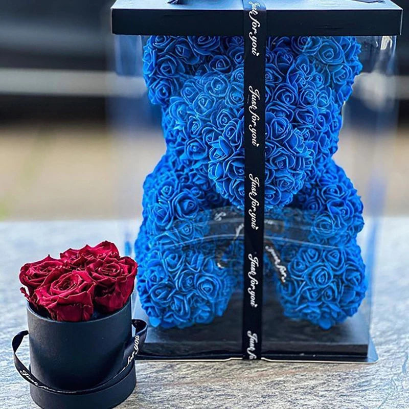 40/25 cm Blau Rosenbären Herz Künstliche Blume Rose Teddybär für Frauen Valentinstag Hochzeits Geburtstag Weihnachtsgeschenk