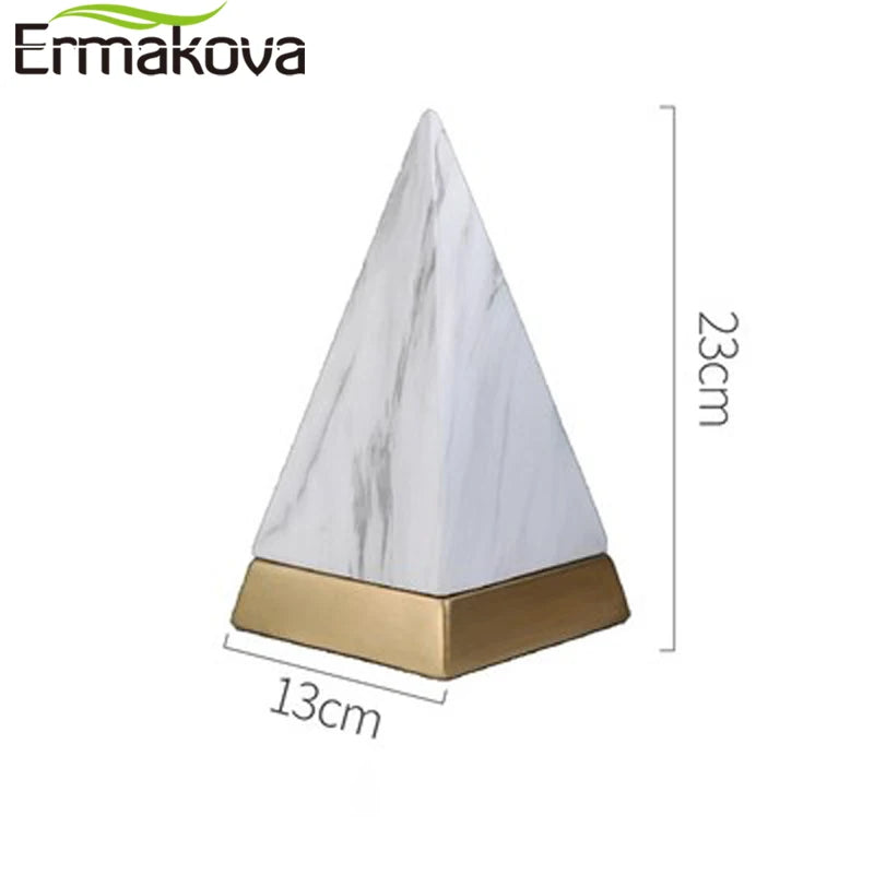 ERMAKOVA Ceramic Pyramid Sculpture Ornaments Creative White Porcelain Marble Statue Crafts Living Room Home Study Decoration