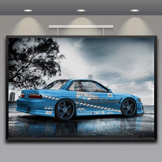 Cool Blue Nissan Silvia S13 Drift niedrig liegende pneumatische JDM Sportwagen Canvas Poster Druckmalerei Wand Heim Wohnzimmer Dekor Dekor