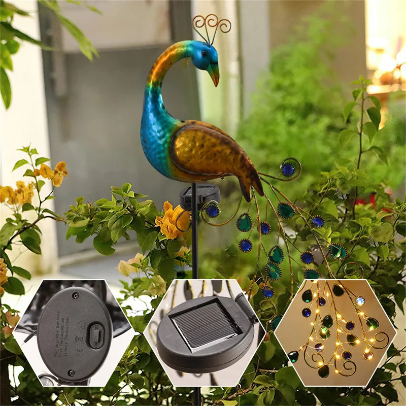 LED Outdoor Solar Peacock Lampe Metall Peacock Statue eignet